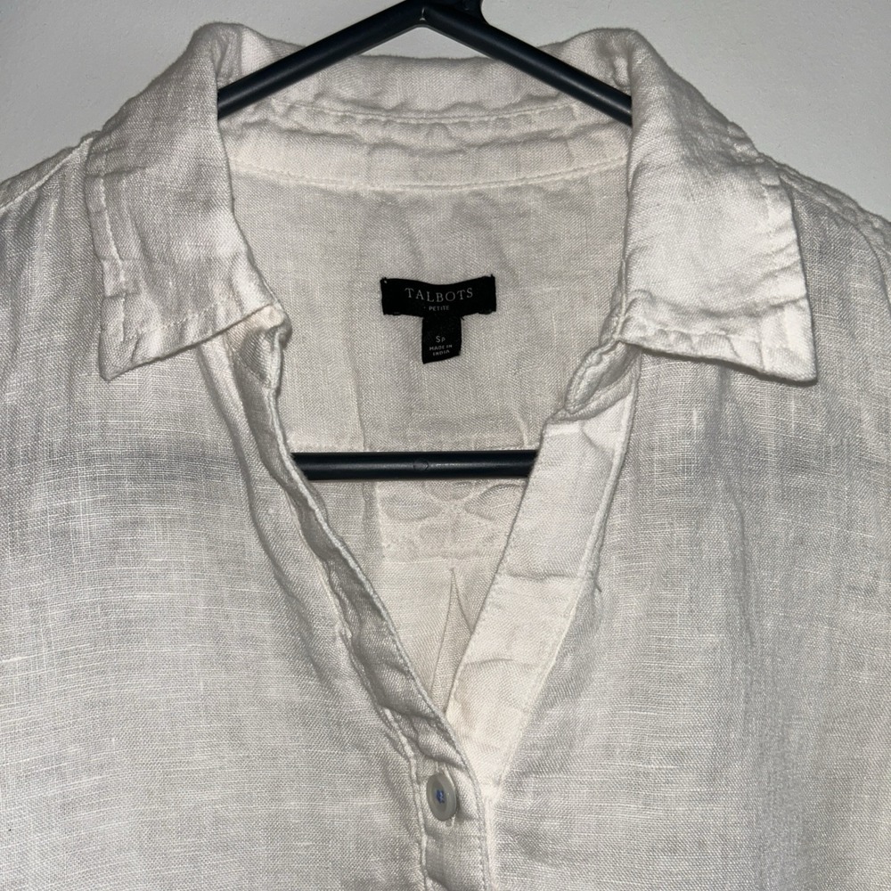 Talbots Sleeveless Linen Popover Top Blue White Ombre Side Button Tunic - Picture 4 of 8
